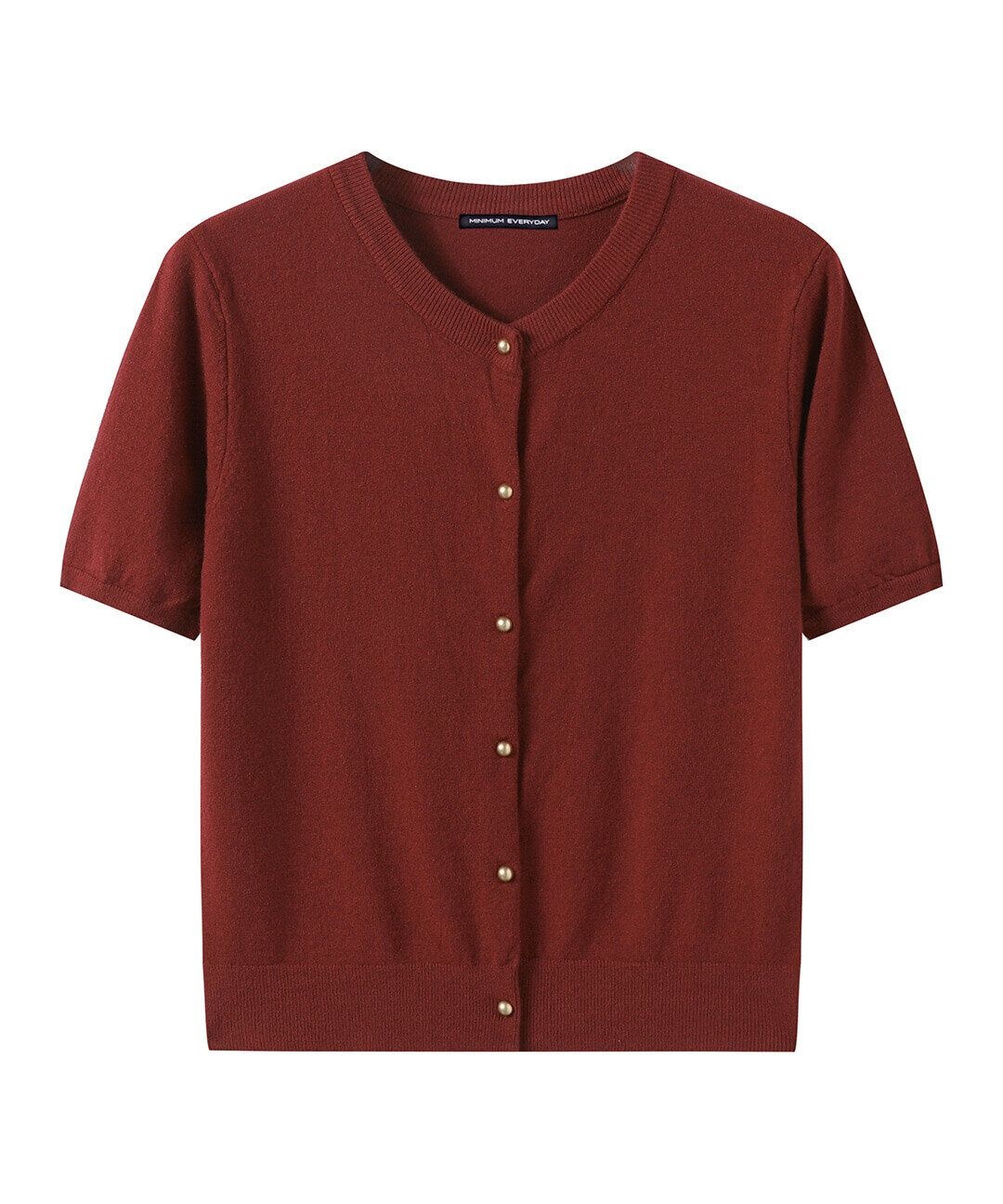 [패션플러스][미니멈에브리데이][미니멈 에브리데이]심플 라운드 골드 버튼 반팔 니트 가디건 (EC2CK002D)