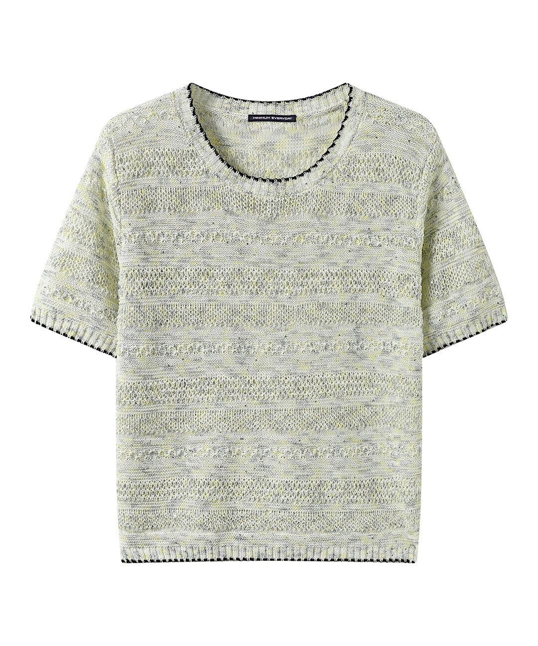 [패션플러스][미니멈에브리데이][미니멈 에브리데이]소프트 라운드 배색 믹스 반팔 니트 (EC2KT002D)