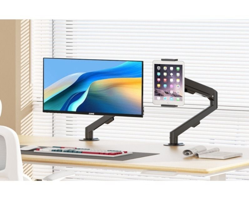 [해외] 듀얼 거치대 모니터암 스탠드 폴타입 세로형 상하 사무실 강당 강의 인강 회의 취직선물 행사 무대