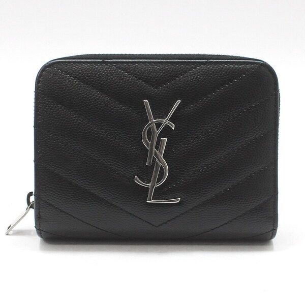 생로랑/병행수입 생로랑 [생로랑] [중고명품] 403723 블랙 마틀라세 모노그램 컴팩트 은장 반지갑