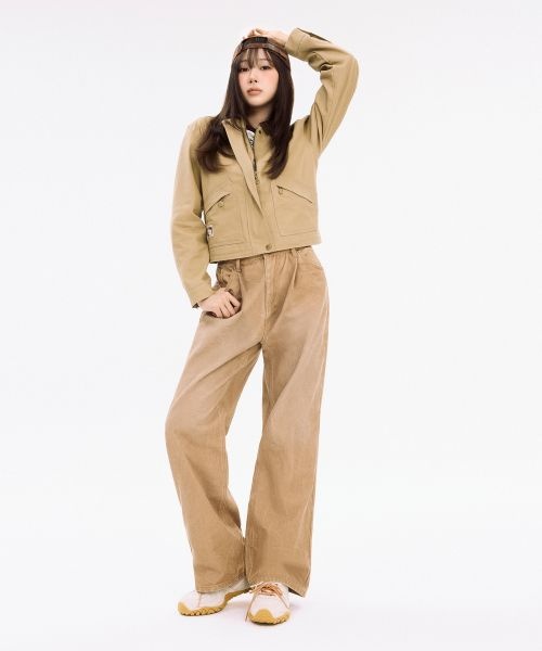 WACKY WILLY 와키윌리 WACKY WILLY [지젤 ]우먼스 피그먼트 핀턱 벨티드 데님 팬츠 브라운 WA2503PT76BR 358664