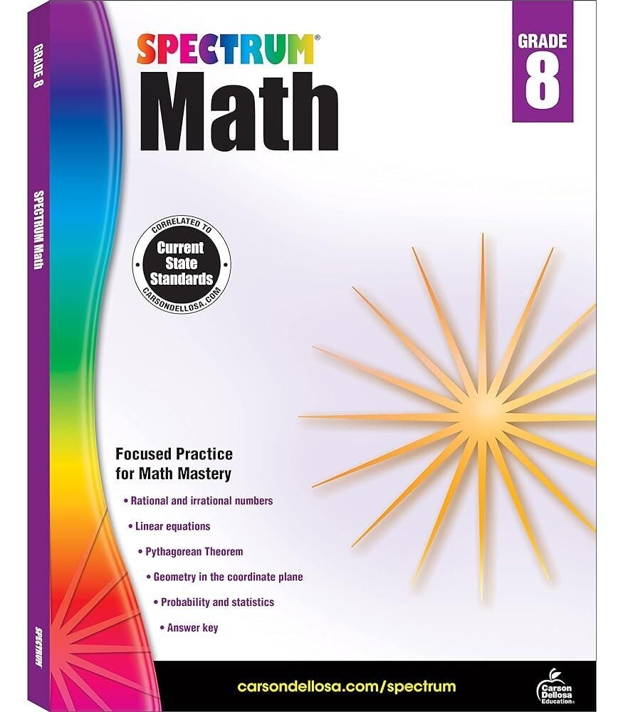Spectrum [해외] Spectrum 8th Grade Math Workbooks Ages 1314 Geometry Integers Rational Irrational Numbers and Pythagorean Theorem Practice 8 Workbook For Teens [paper