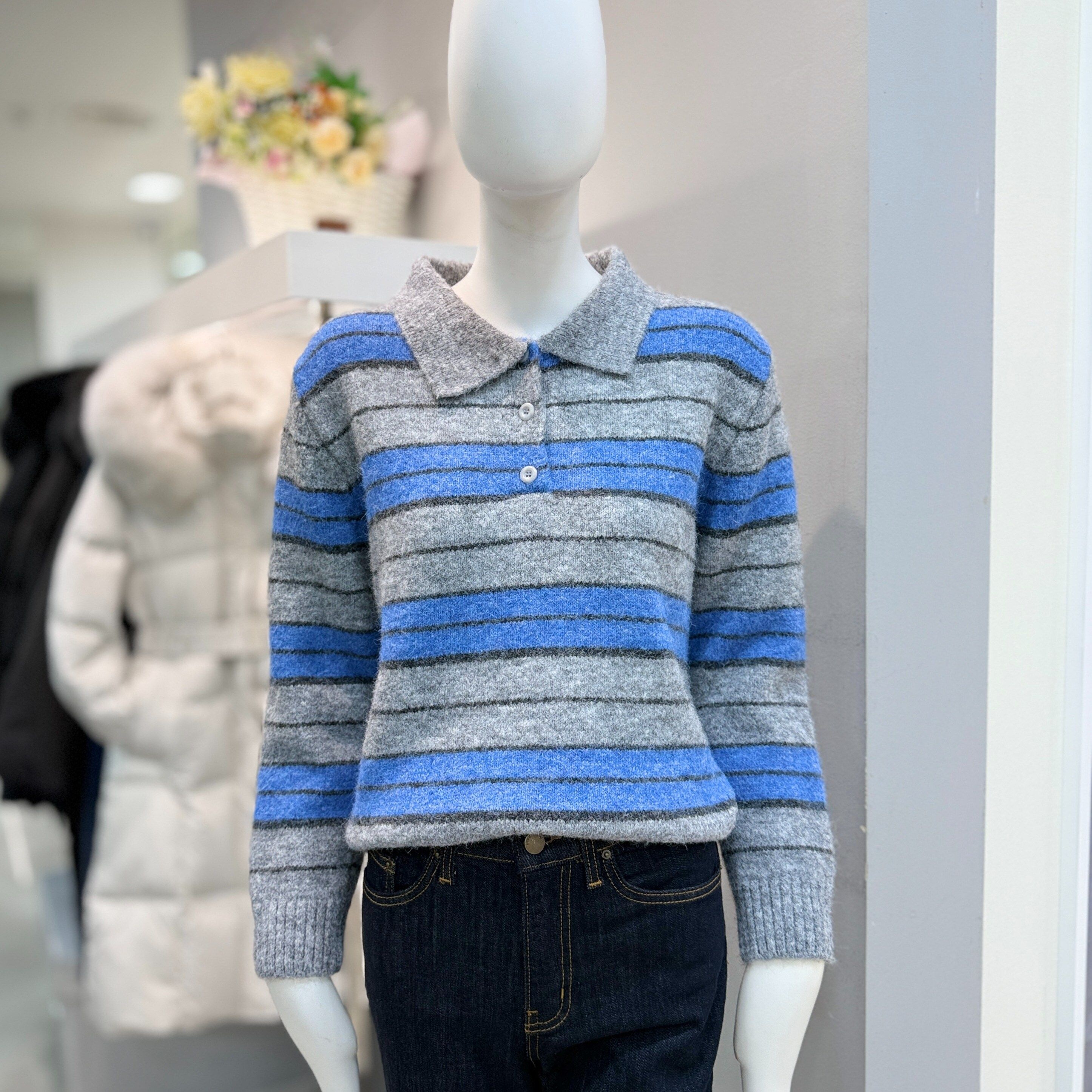 단가라 반오픈 풀오버니트 MTRBN1PO16WDG