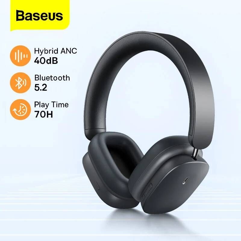 [해외] 골전도 블루투스 무선 이어폰 Baseus-H1 헤드폰 40dB ANC 액티브 노이즈 캔슬링 5.2 ENC 헤드셋 이어버드 아이폰 호환 14
