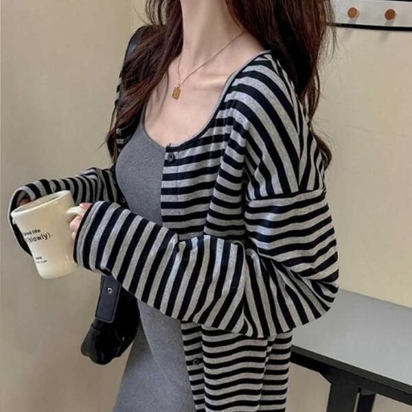 상세페이지참조 [셀러허브 여성] [라일리여성의류] Rly 줌라 외출 간절기 코디 스트라이프 루즈 핏 가디