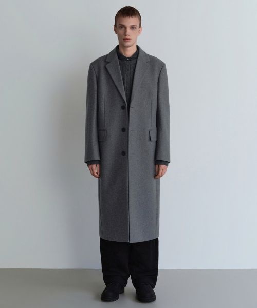 MUSINSA STANDARD MUSINSA STANDARD FORTEX 펠트 대디 숄더 싱글 롱 코트 [미디엄 그레이]