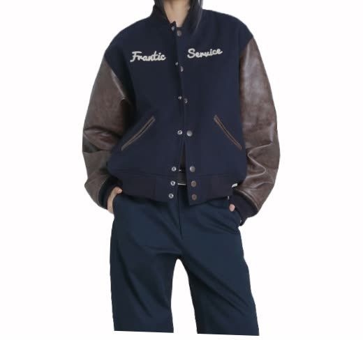FRANTICSERVICE FRANTICSERVICE 핸드 드로잉 바시티 자켓- 네이비