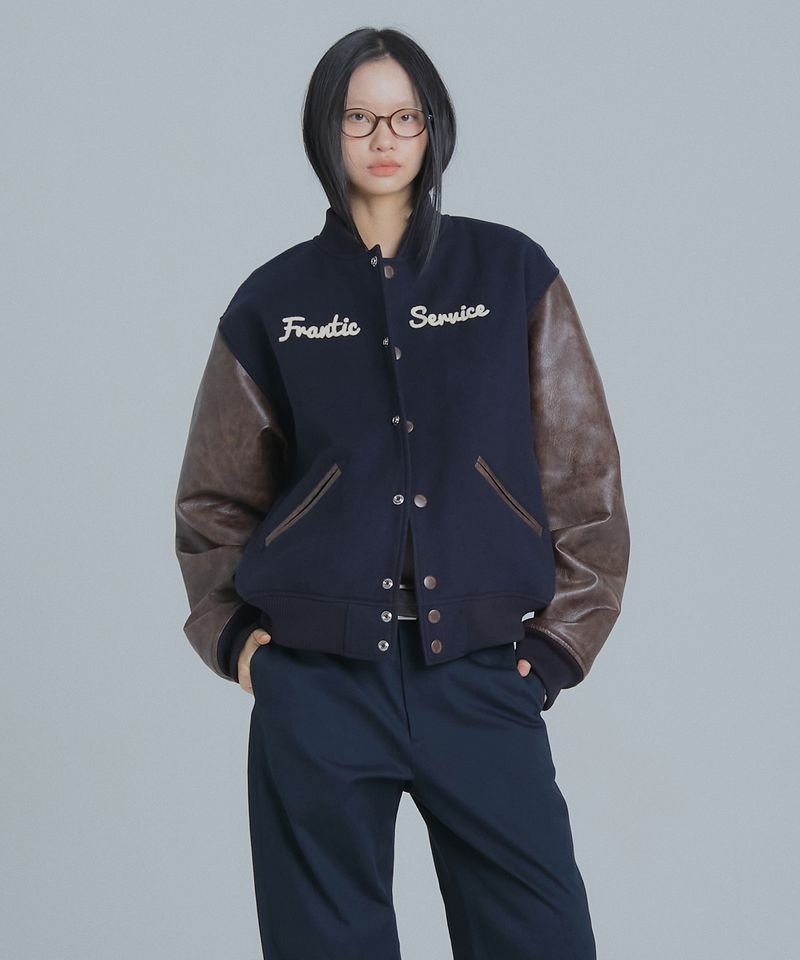 FRANTICSERVICE FRANTICSERVICE 핸드 드로잉 바시티 자켓 네이비 FBFSS0JP01NV 3159997