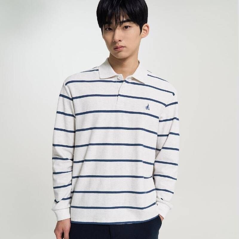 [국내매장정품] 빈폴 BEANPOLE 멘 [SS26]텍스처 칼라넥 스트라이프 긴소매 티셔츠 - 아이보리 :BC6241C550 213061