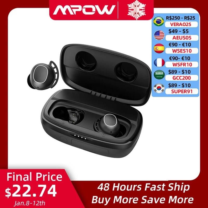 UnKnown [해외] 골전도 블루투스 무선 이어폰 Mpow M30 플러스 5.0 진정한 이어 버드 100h 플레이 타임 iPX8 땀이 나지 않는 TWS USB-C 아