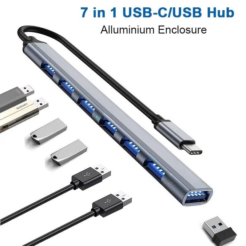 [해외] 노트북 멀티포트 C타입 USB C 허브 3.0 3.1 4/7 포트 멀티 스플리터 어댑터 OTG 슬림 프로 맥 아이맥 U 디스크 충전 지원