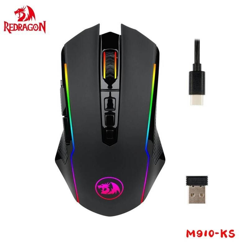 UnKnown [해외] 무선 무소음 게이밍 버티컬 마우스 빨간색ragon M910-KS 레인저 라이트 RGB 2.4G 및 유선 더블 모드 8000 DPI 급속 발사 버