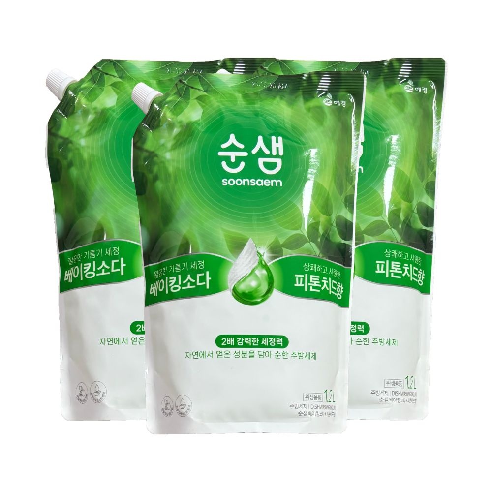 순샘 베이킹소다X피톤치드향 주방세제 리필 1.2L x 3개