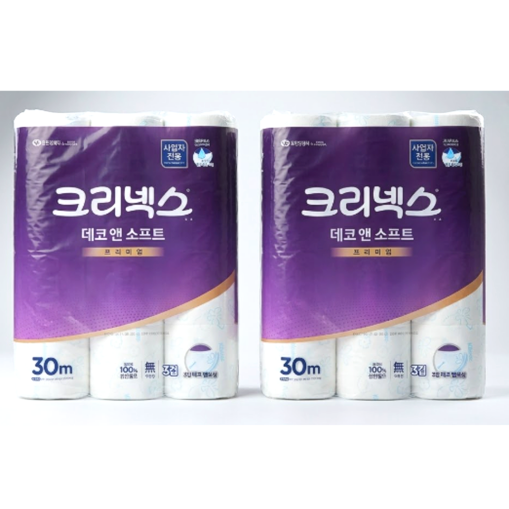 크리넥스 3겹 데코앤소프트 화장지 30m 24롤 2팩