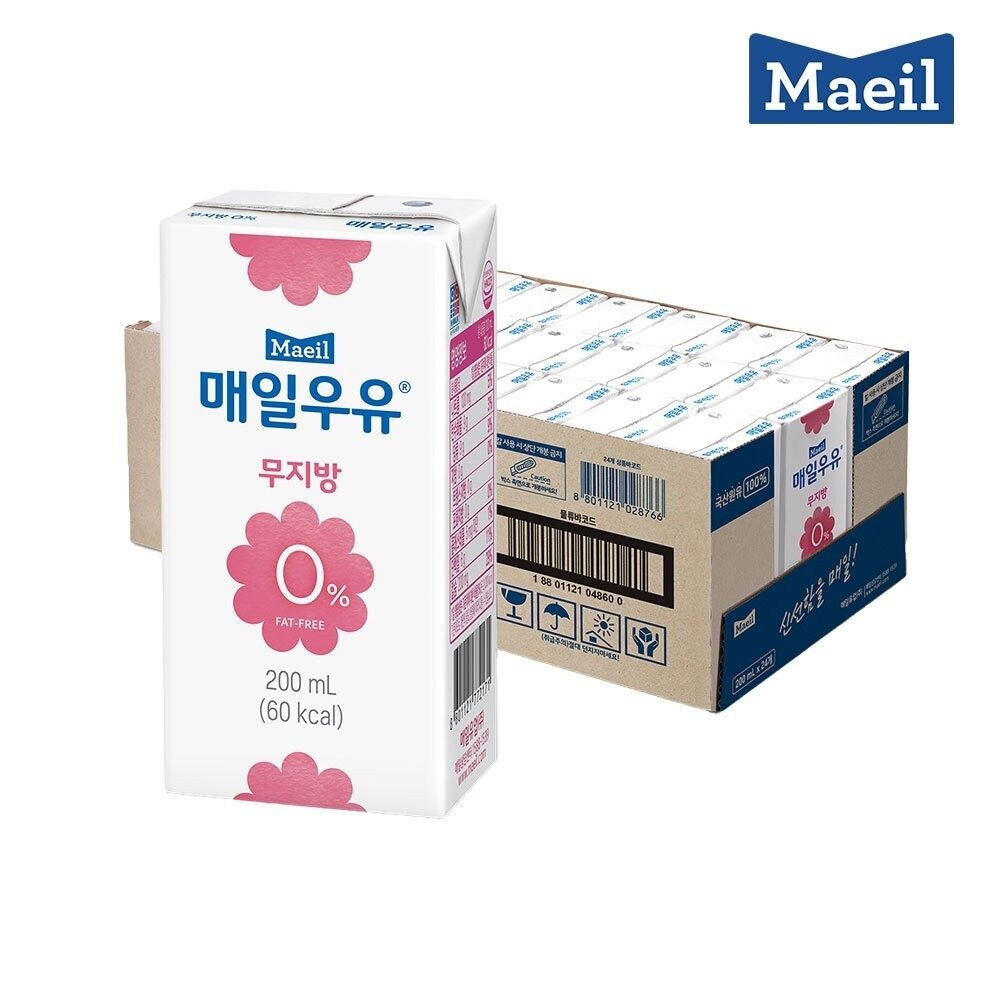 매일 무지방0 멸균우유 200ml 24팩/우유/음료/음료수