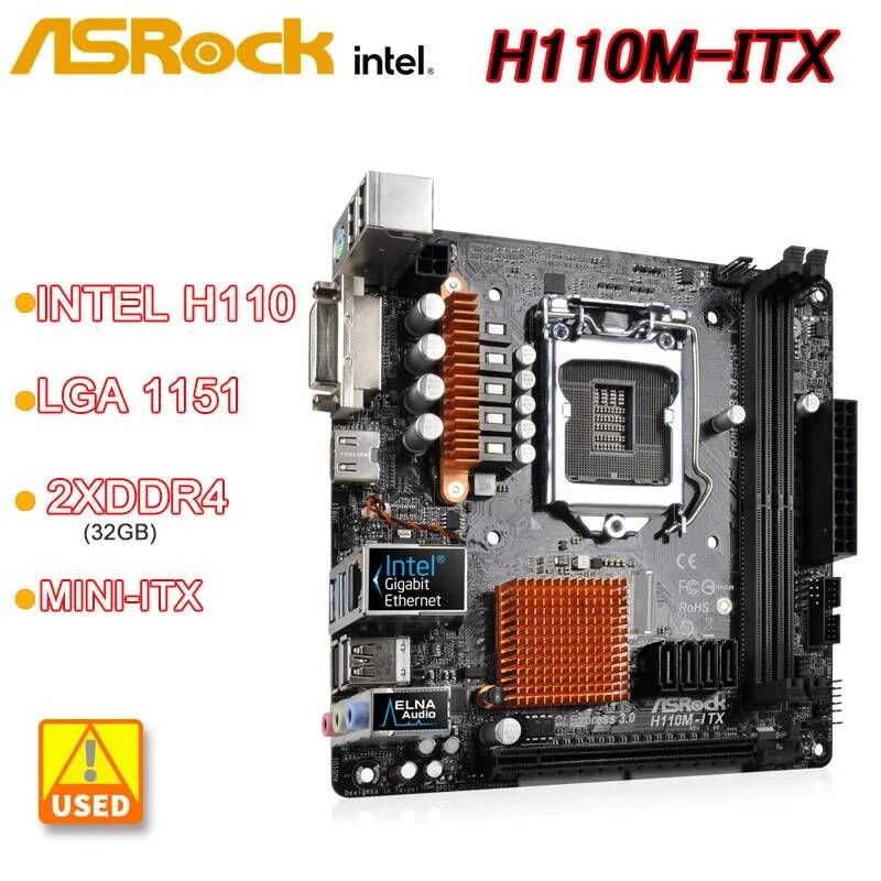 [해외] 마더보드 메인보드 H110 마더 보드 ASRock H110M-ITX LGA 1151 2XDDR4 USB 3.1 SATA3 DVI-D HDMI 미니 ITX 6th 및 7th Gen 인텔 코어