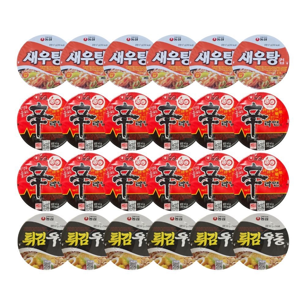 농심 새우탕컵 6개 + 신라면컵 12개 + 튀김우동컵 6개 (총 24개)