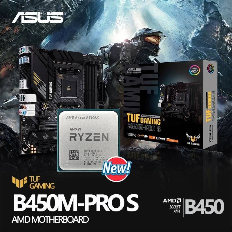 UnKnown [해외] 마더보드 메인보드 AMD- Ryzen 5 5600X R5 + ASUS TUF GAMING B450M PRO S AM4 CPU 마더 보드 세트 키트 라이젠 프로세서 팬 미포함
