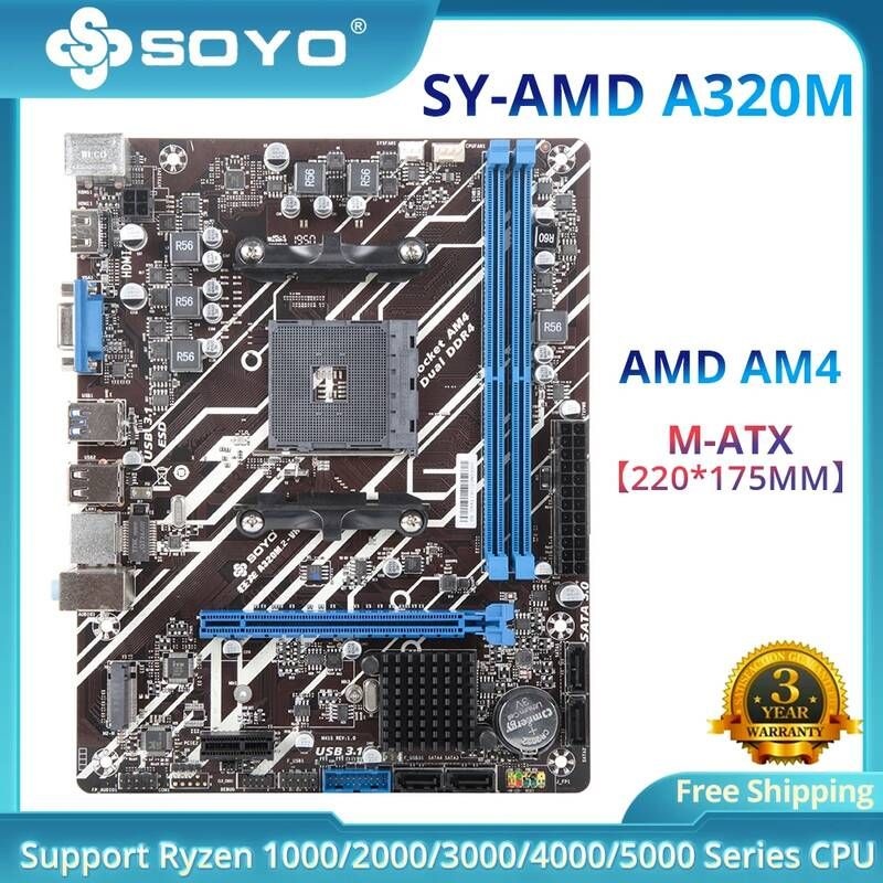 UnKnown [해외] 마더보드 메인보드 SOYO 전체 드래곤 A320M.2-VH 게임 마더 보드 DDR4 듀얼 채널 메모리 슬롯 8th APU AMD Ryzen CPU (AMD A320/AM