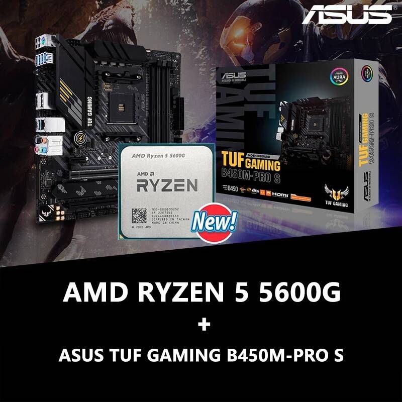 UnKnown [해외] 마더보드 메인보드 AMD Ryzen 5 5600G R5 + ASUS TUF GAMING B450M PRO S 데스크탑 세트 키트 라이젠 AM4 CPU 완전 신제품 팬 미포