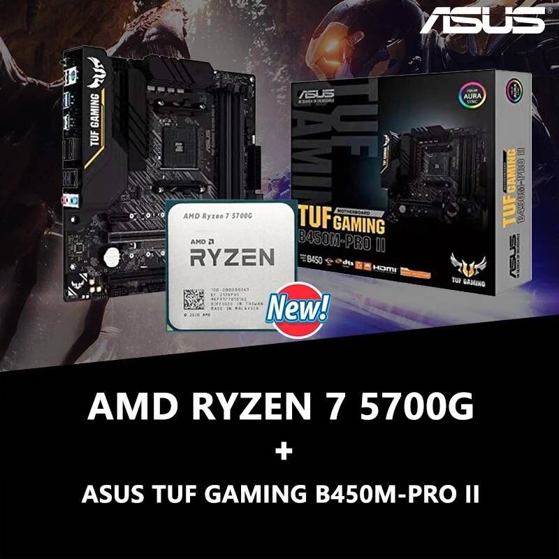 UnKnown [해외] 마더보드 메인보드 AMD Ryzen 7 5700G R7 + ASUS TUF GAMING B450M PRO II 데스크탑 AM4 CPU 완전 신제품 지원 팬 미포함