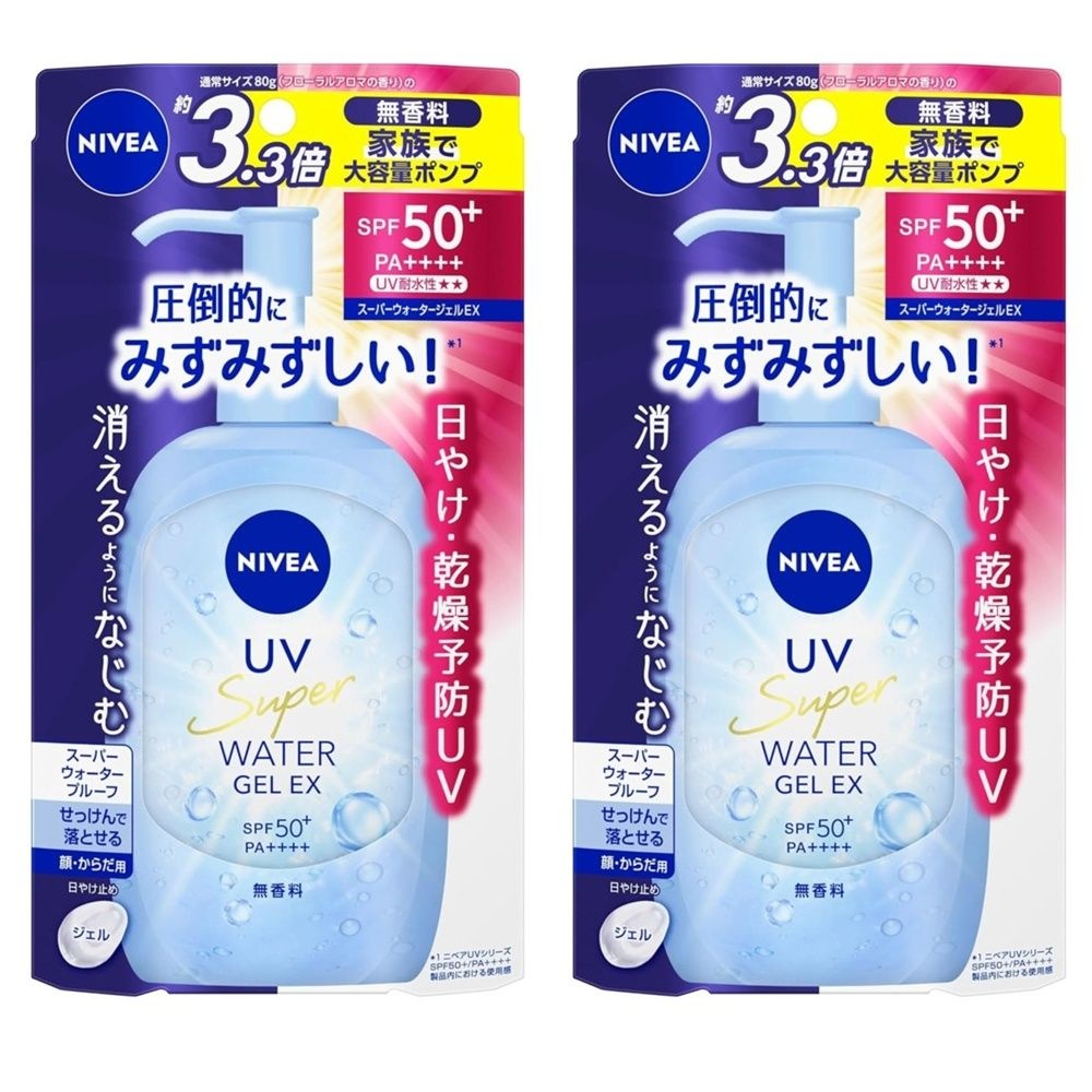 Nivea [해외] Nivea UV Super Water Gel EX SPF50+ PA++++ 일본 니베아 화장수 베이스 수퍼 워터 젤 엑스트라 선 크림 얼굴 바디 무향 270g x2