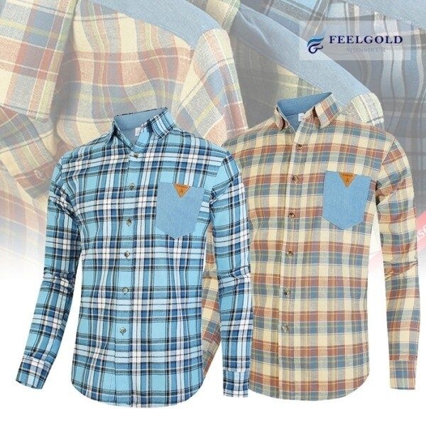 [필골드] MS206 아뜰리에숄더배색체크 슬림핏셔츠