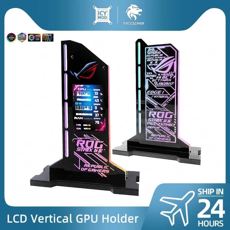 UnKnown [해외] VGA 홀더 IPS LCD ARGB DIY 수직 그래픽 카드 브래킷 2.4 인치 화면 GPU 온도 데이터 모니터 AUSA SYNC AIDA64