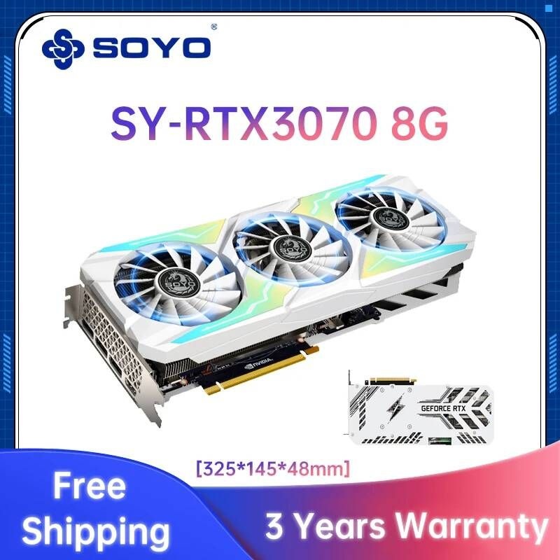 UnKnown [해외] SOYO- GeForce RTX 3070 8G 그래픽 카드 GDDR6 NVIDIA 게임 컴퓨터 256Bit 12Pin PC PCI Express X16 4.0