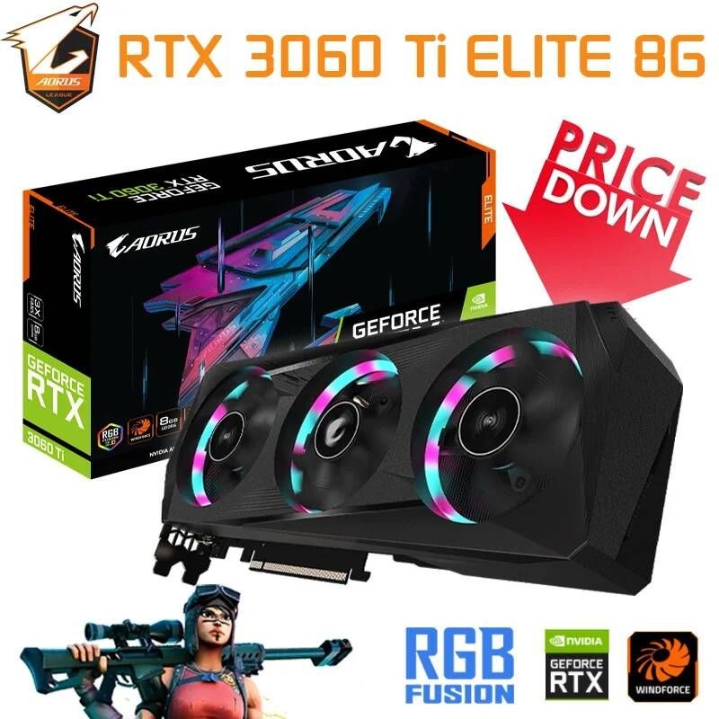 [해외] GDDR6 기가 바이트 AORUS GeForce RTX 3060 Ti ELITE 8G 게임용 그래픽 카드 14000MHz 3060Ti 비디오