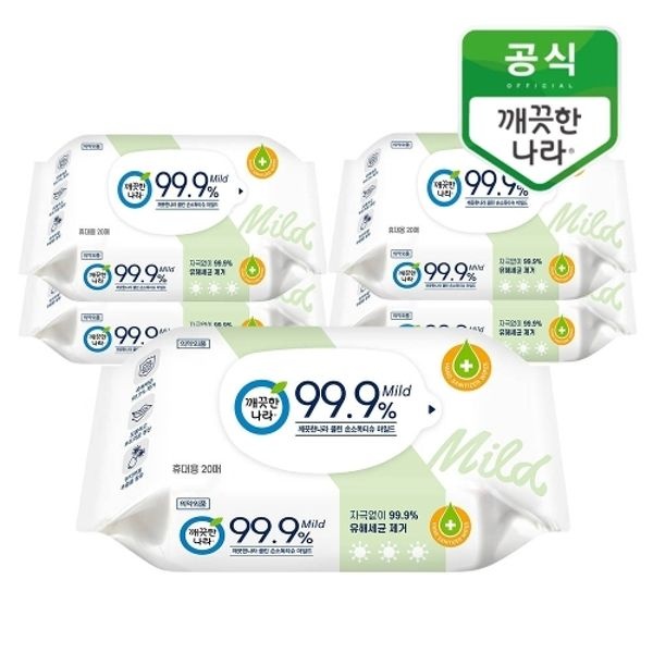 깨끗한나라 클린 손소독티슈 마일드 휴대형 20매 5팩