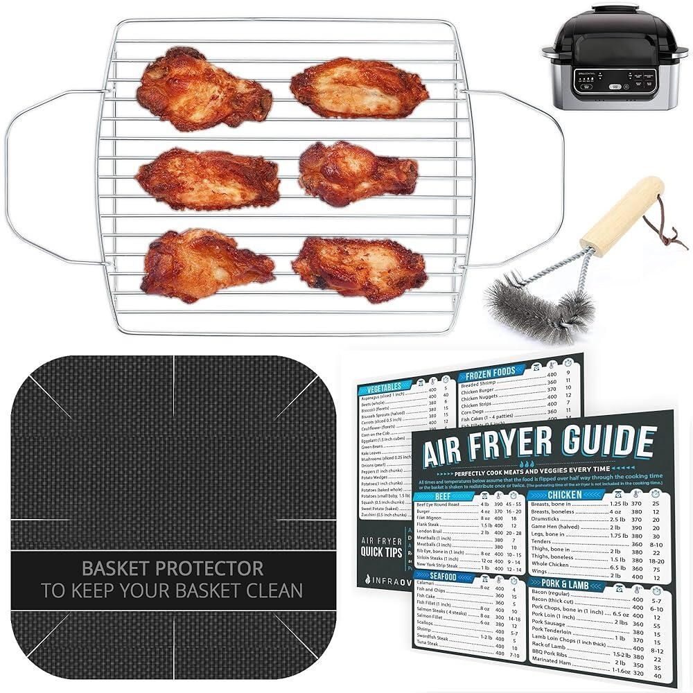 [해외] INFRAOVENS 닌자 푸디 그릴 AG301 5-in-1 4쿼트용 에어 프라이어 랙 액세서리, 바스켓 커버 라이너, 요리 가이드 치트 시