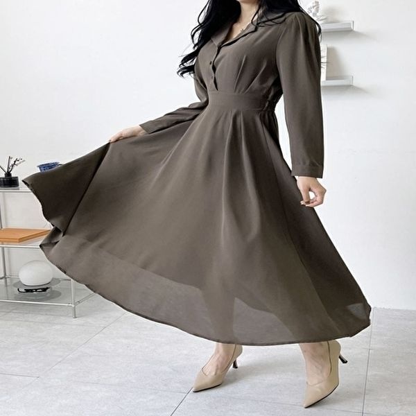 핀턱롱원피스 여성브이넥 KTT Z007 로맨틱 (HSJ-WFH14HE)