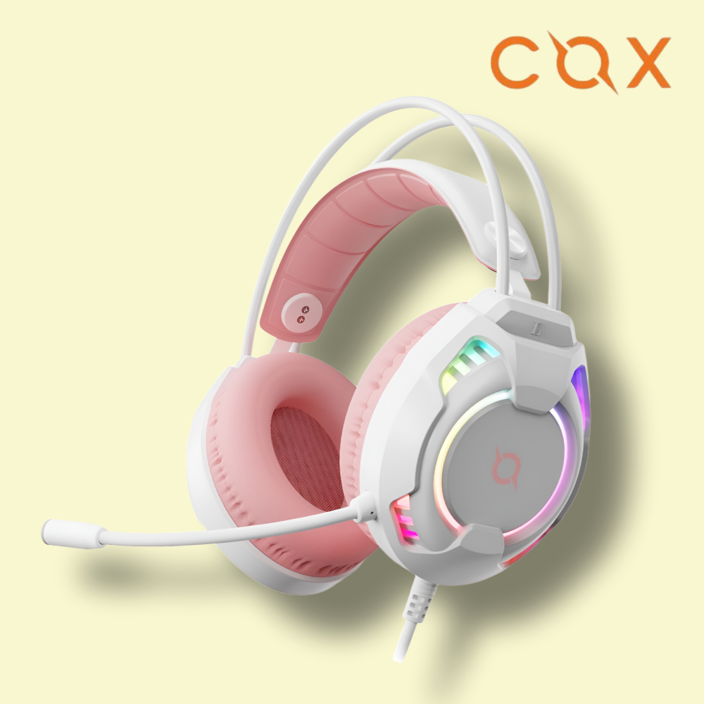 콕스 V800 가상 7.1 ENC RGB 진동 게이밍 헤드셋 화이트