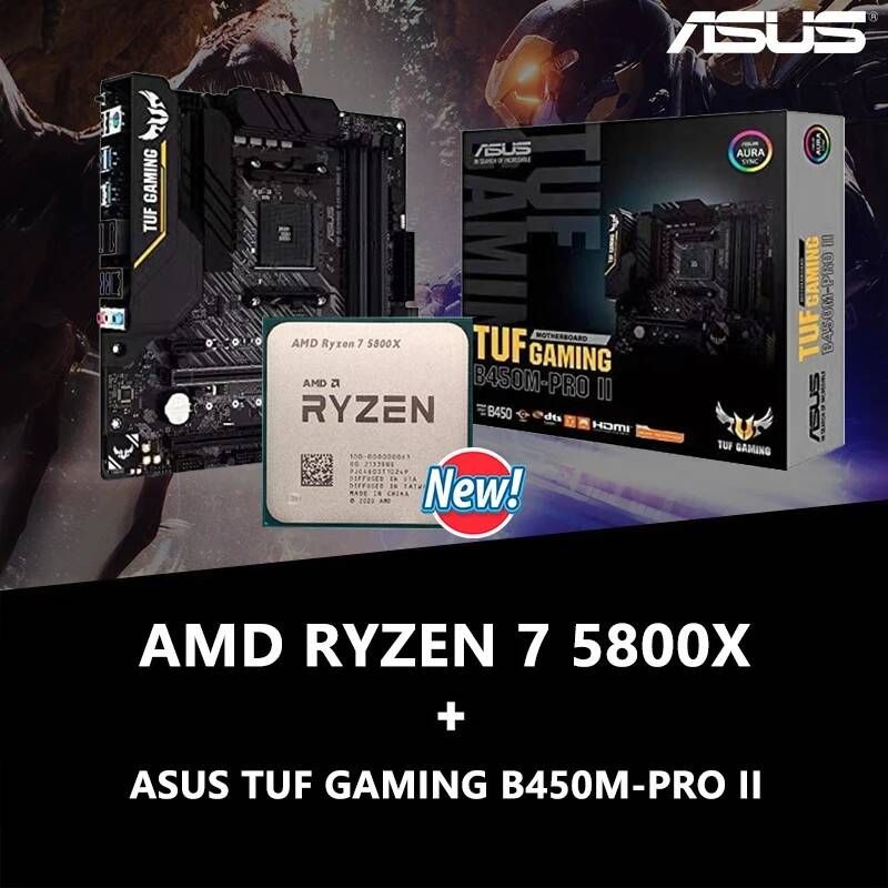 UnKnown [해외] 마더보드 메인보드 AMD-마더보드 신제품 ASUS TUF GAMING B450M PRO II Ryzen 7 5800X R7 데스크탑 AM4 CPU 지원 모두 팬 없음