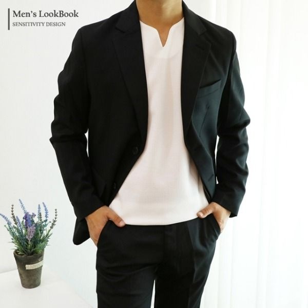 에르니컴퍼니 [패션플러스][맨즈북]맨즈북 구김없는 엠보 V트임 슬림 남성 정장 긴팔티 수트이너 FS_WML9FTS01