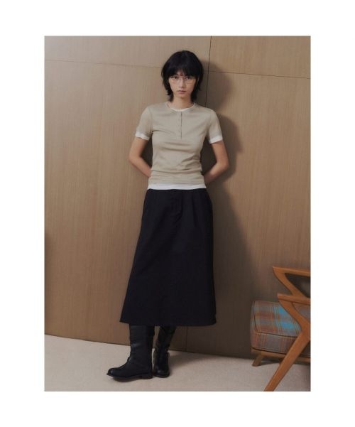 에잇세컨즈 8 Seconds 8SECONDS 벨티드 코튼 플레어 롱스커트 블랙 356227WM05 442204