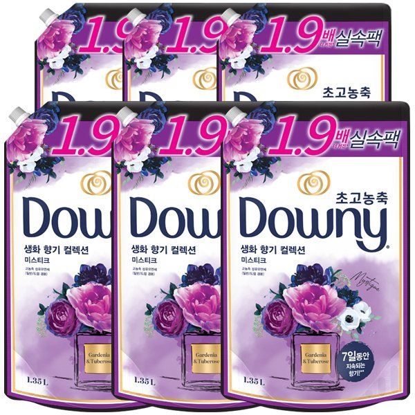 다우니 다우니 다우니 생화 향기 컬렉션 블랙 미스티크 1.35L X 6개 리필