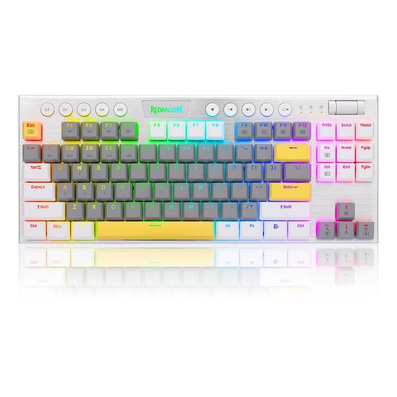 [해외] 무선 기계식 블루투스 키보드 빨간색ragon k621 2.4G USB 기계 게임 레드 스위치 RGB 백라이트 금속 87 키 안티 고 스팅 p