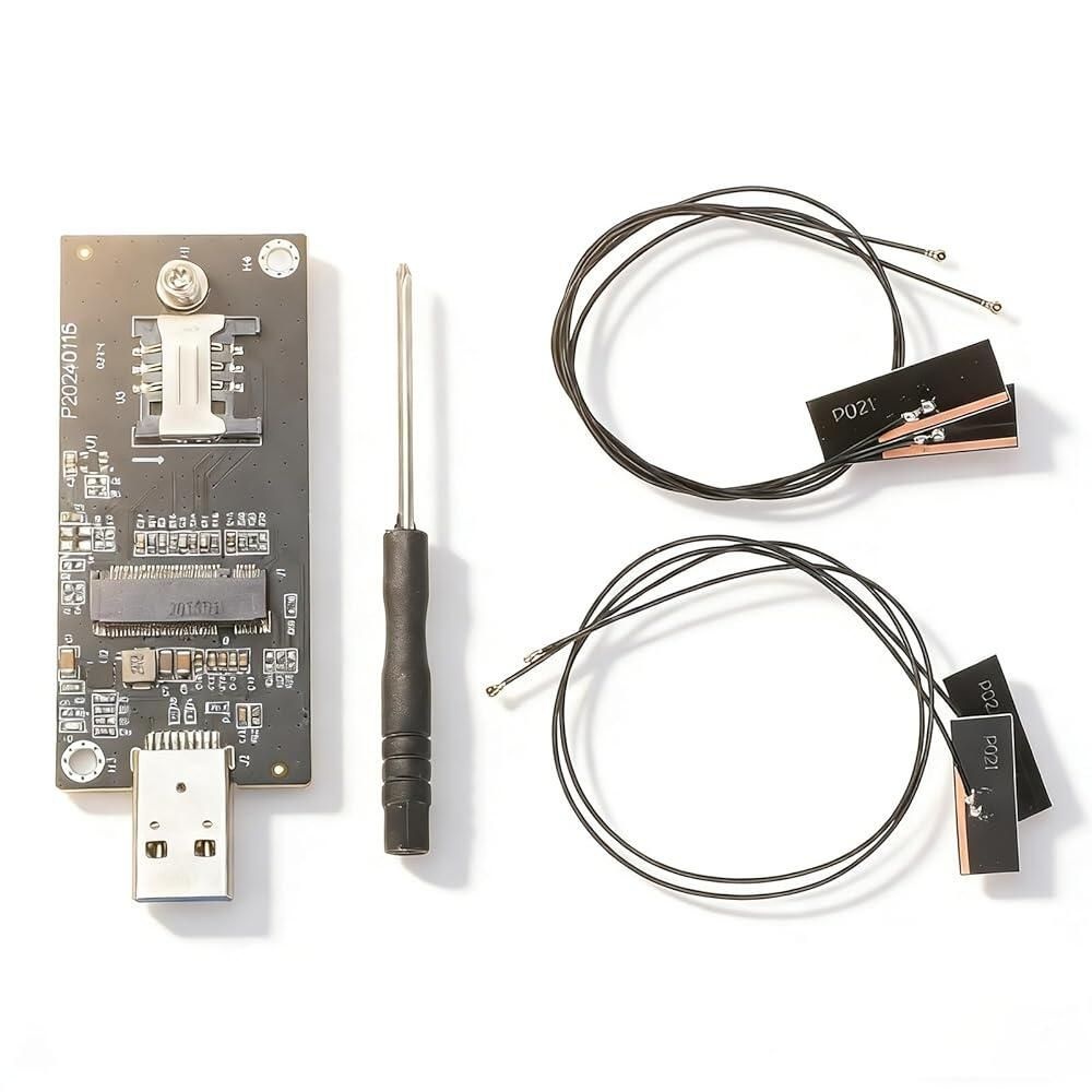 Yoidesu [해외] 이더넷 네트워크 어댑터 카드, NGFF M.2 KeyB to USB3.0 4G 5G WWAN 모듈 어댑터, SIM 슬롯 포함, Wince, Linux, OS X용 (안테나 4개