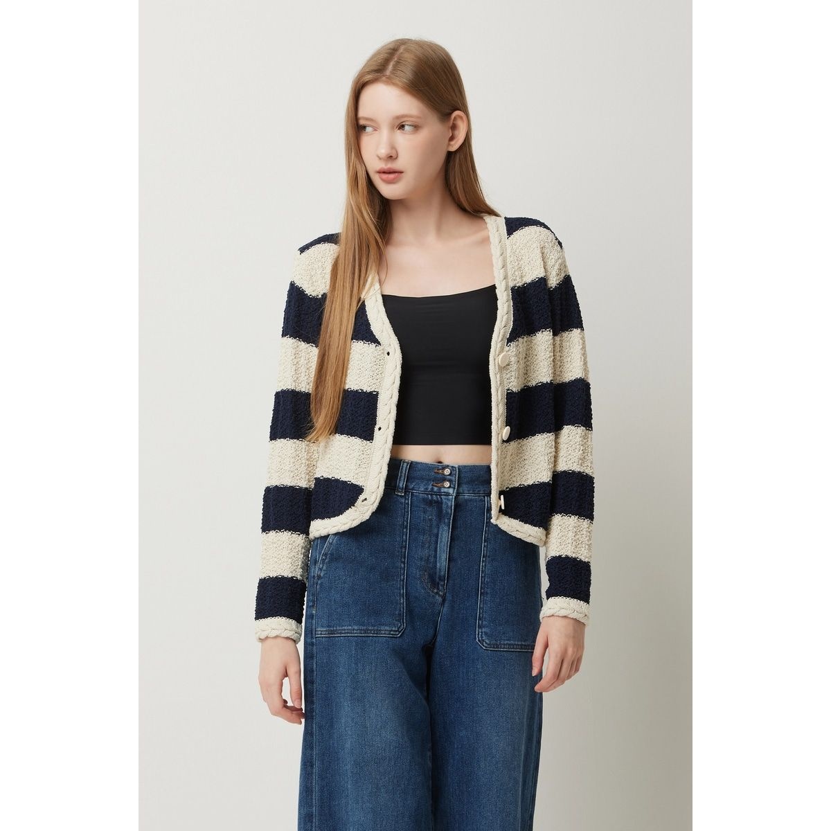 시슬리 <매장정품> SISLEY 시슬리 케이블 배색 스트라이프 가디건 SAKCE3541 1406656