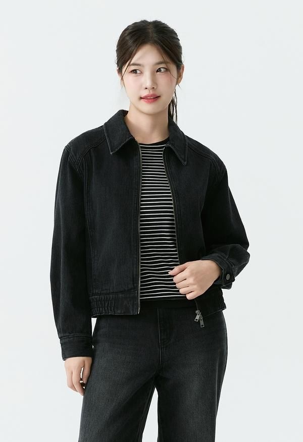 제이앤드이커머스(J [잠뱅이][25FW] 여성) 블랙 난스판 블루종 데님 자켓 DJ AP3DDJ652-BK