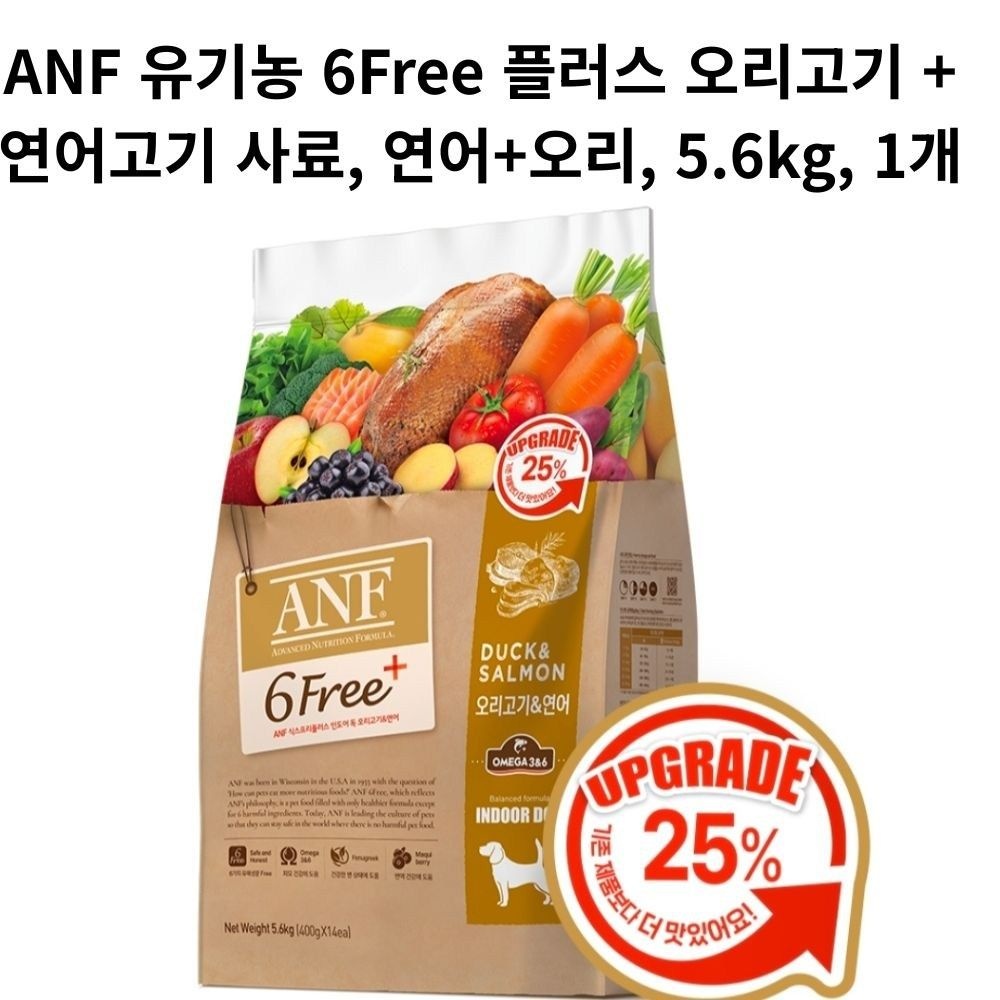 ANF 유기농 6Free 플러스 오리고기 + 연어고기 사료, 연어+오리, 5.6kg, 1개