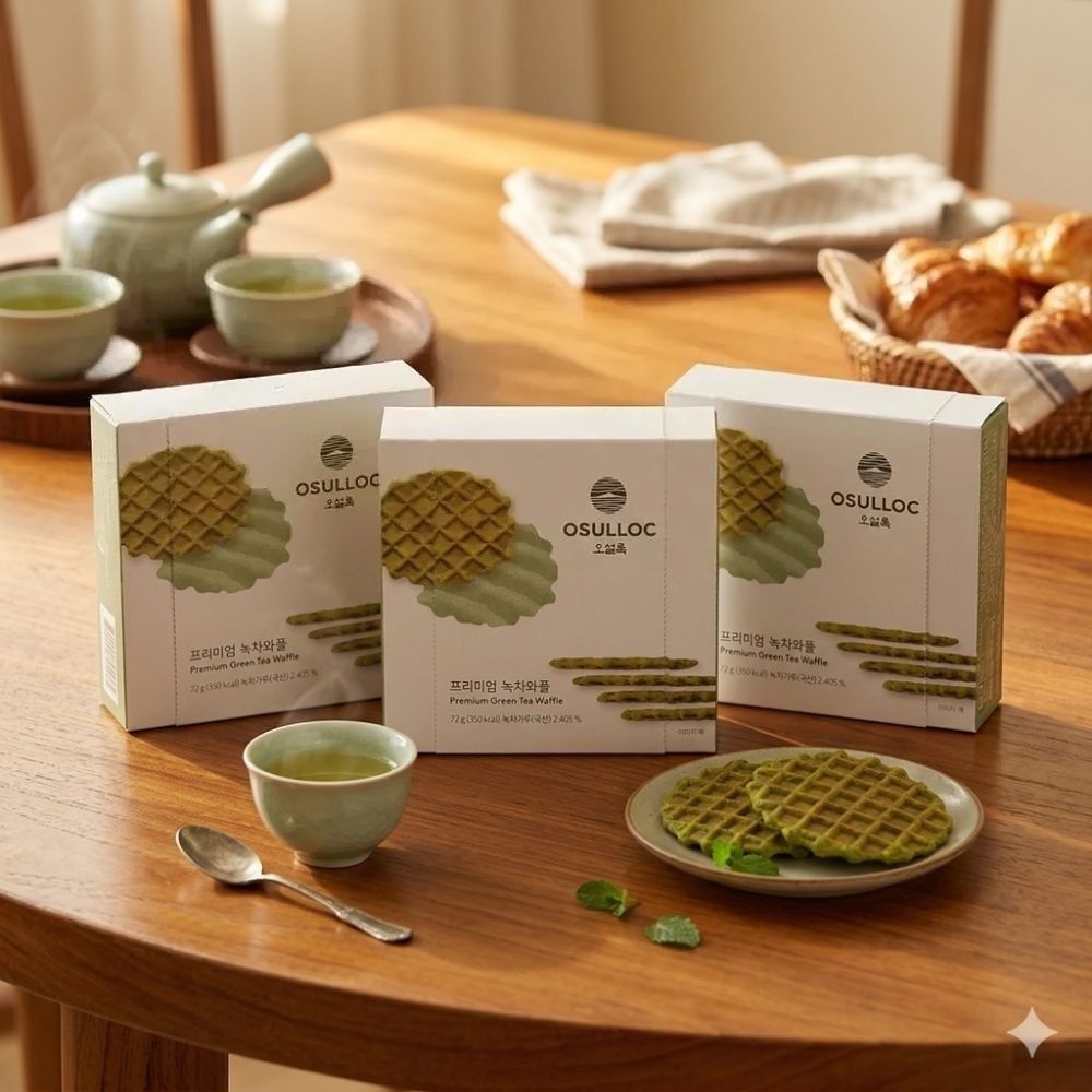 (주)삼인터네셔널 오설록 제주 녹차 샌드 웨하스 바삭한 티푸드 프리미엄 간식 선물 72g 3개