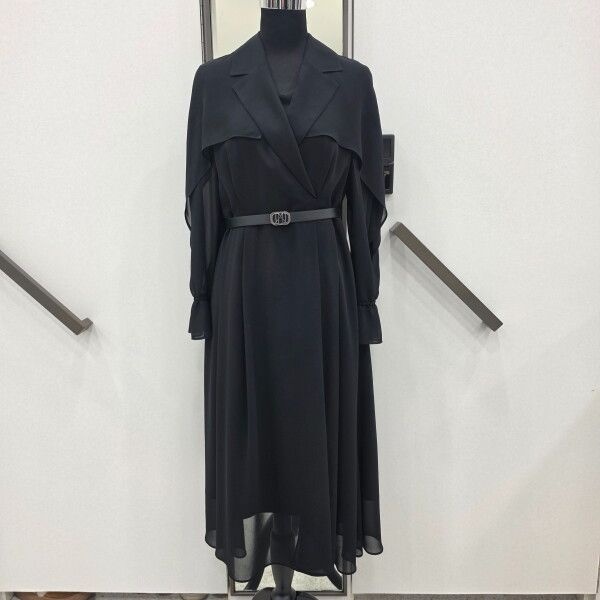[베스띠벨리 (패플)] [베스띠벨리]쉬폰 트렌치 스타일 벨티드 원피스BMOAC2502 BK_SH