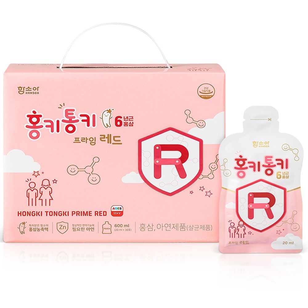 함소아 제약 홍키통키 프라임 레드 홍삼 + 아연 면역력 어린이 영양제 11세이상 (20ml*30포) (1/2/3박스 택1)