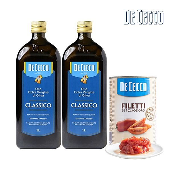 [보라티알] 데체코 엑스트라버진 올리브오일 1L x 2병 + 슬라이스 토마토 400g