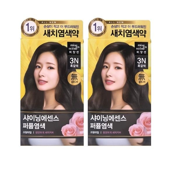 [오늘출발] 미쟝센 올뉴 샤이닝 에센스 염색약 3N 흑갈색 2개팩