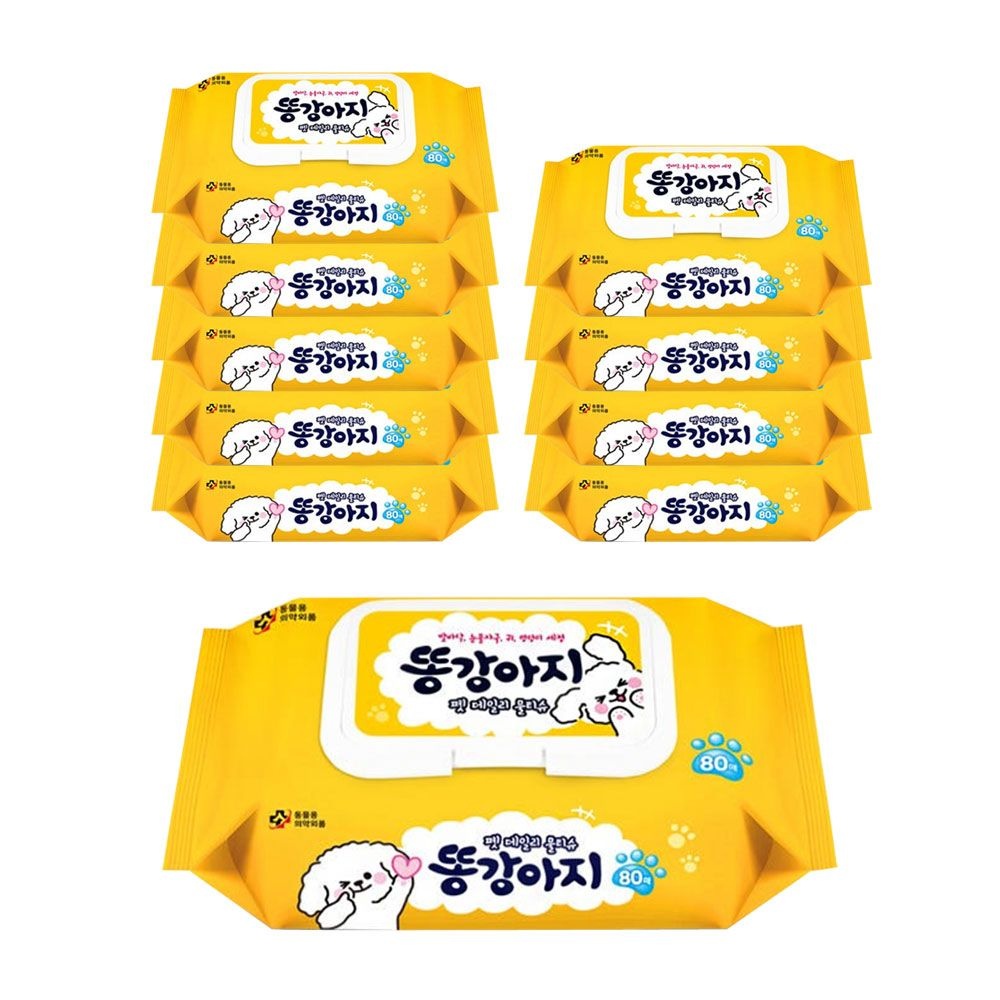 도톰한 똥강아지 반려동물전용물티슈 80매x10개 / 동물용 의약외품