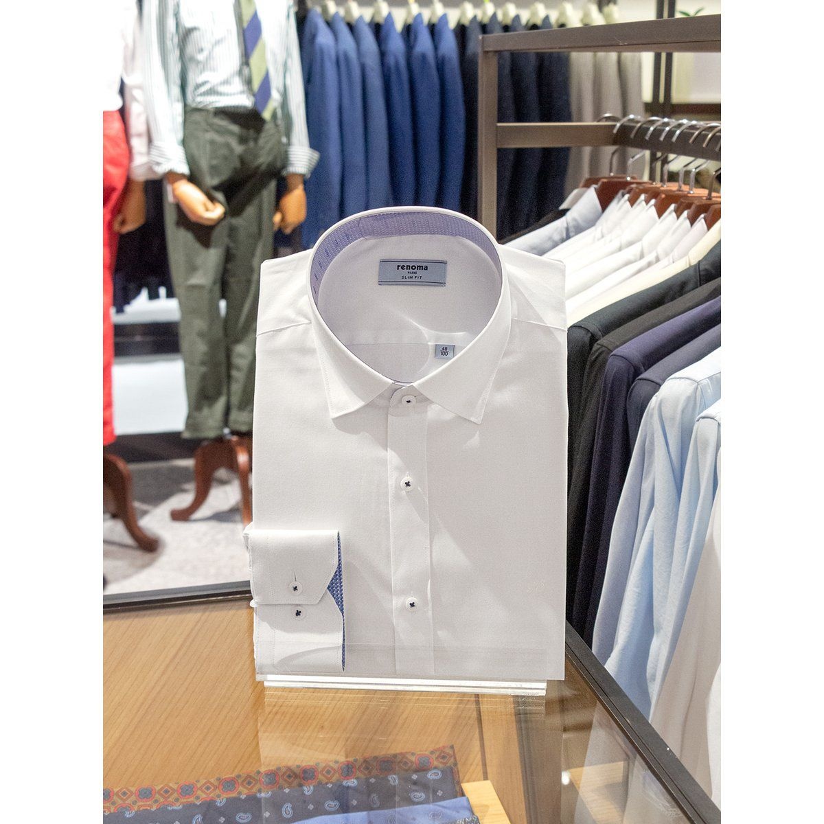 레노마 <매장정품> renoma [슬림핏) CP 트윌 솔리드_배색 흰색긴팔셔츠(RKSSL1950-WH) 1418824